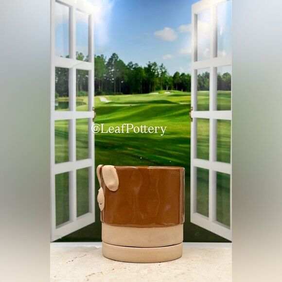 Pirulo Dog Brown/ Beige Ceramic Planter Pot with Saucer Attached - Picture 7 of 11